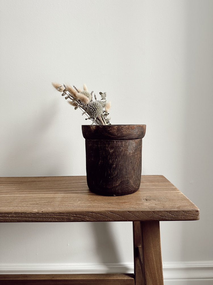burnt wood storage pot