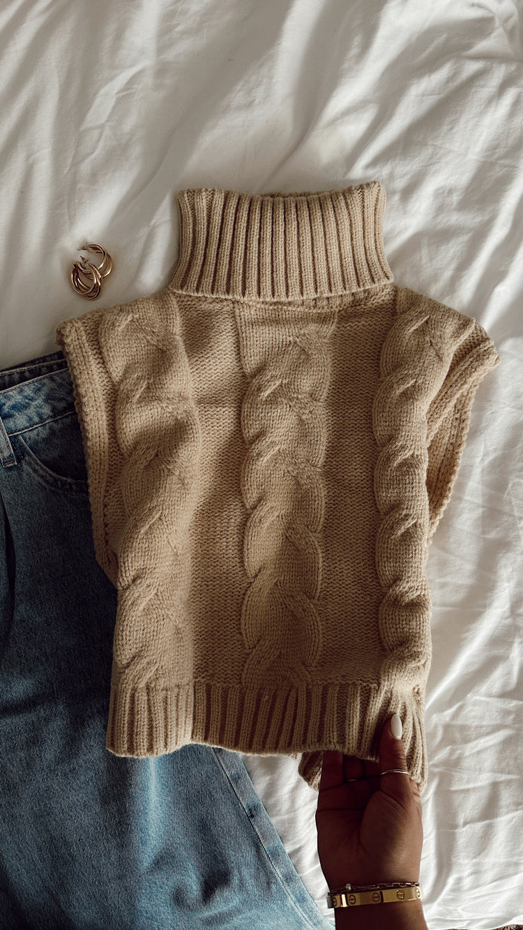 cable knit turtle neck sweater vest