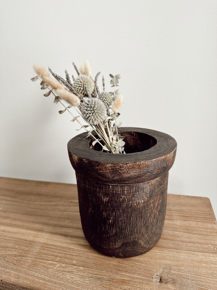 burnt wood storage pot