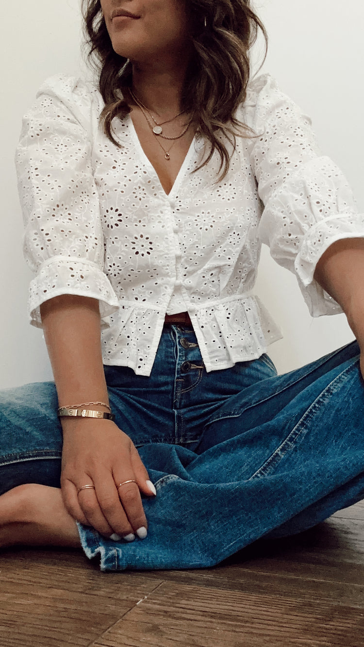 • sale • eyelet peplum top