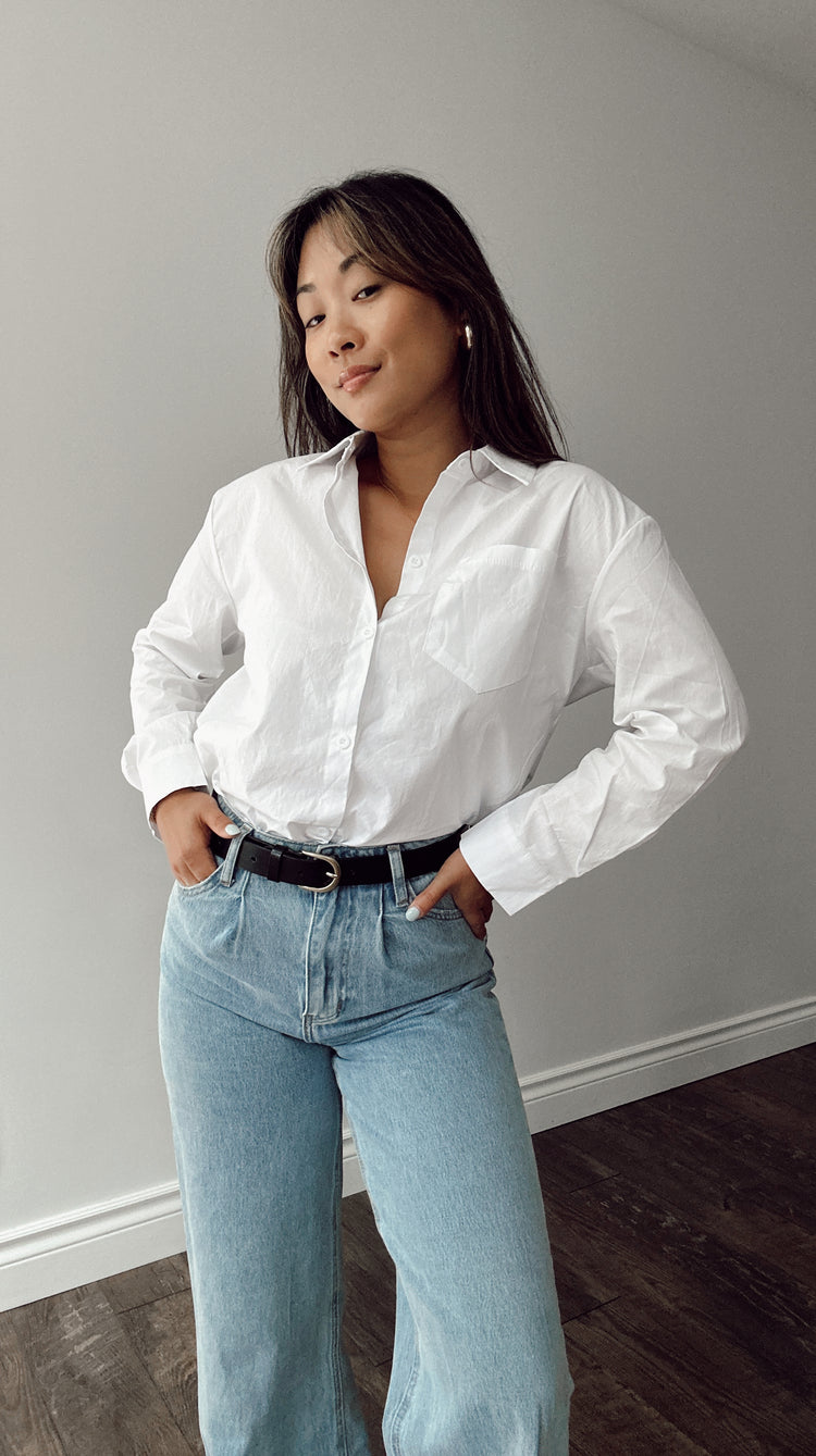 the white button down top