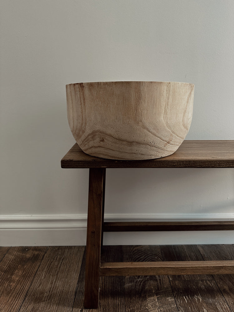 large round paulownia wood bowl