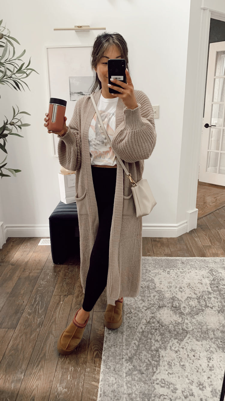 knitted maxi-length cardigan sweater