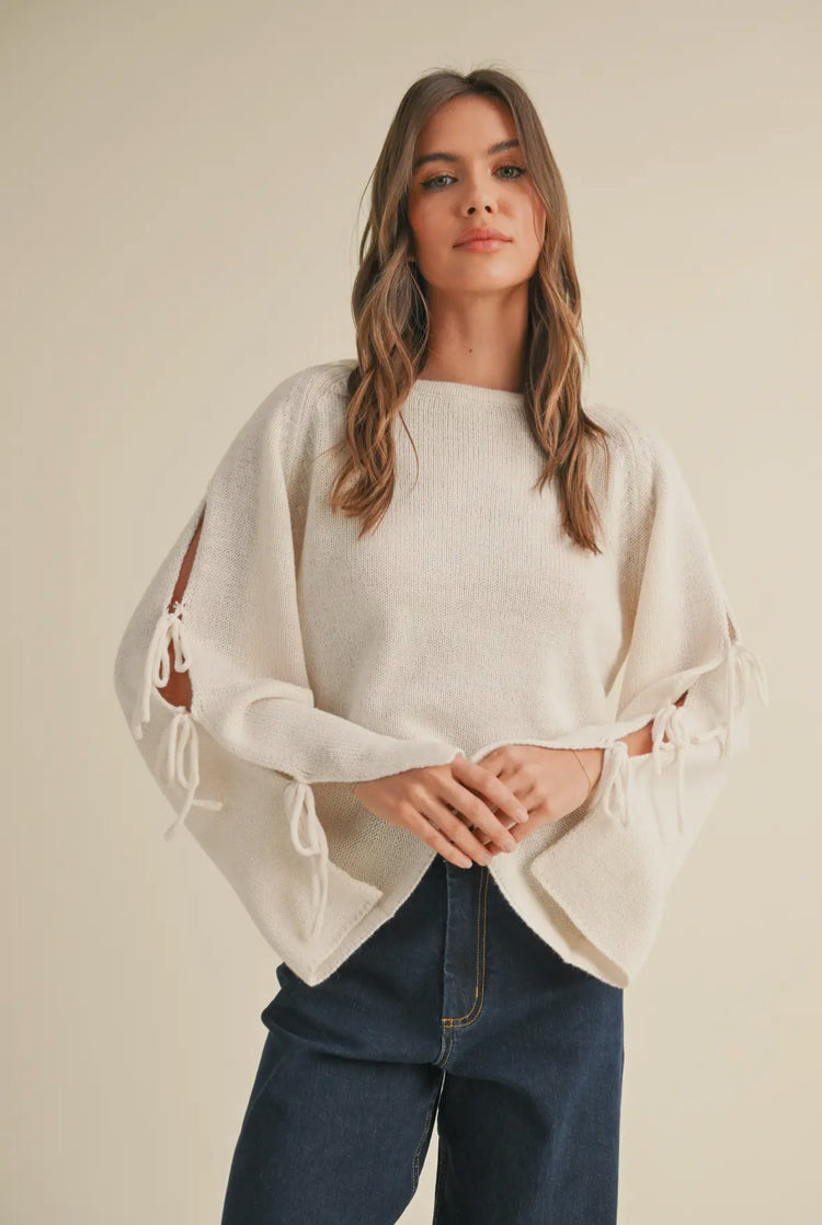 sleeve tie crop sweater