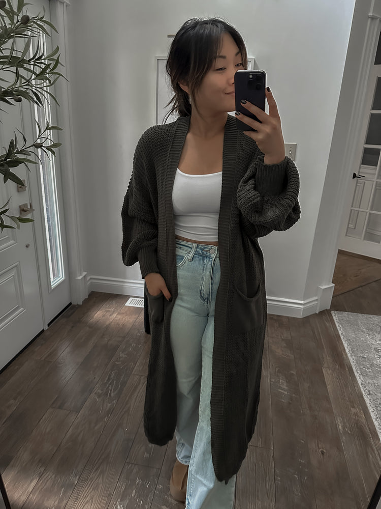 knitted maxi-length cardigan sweater