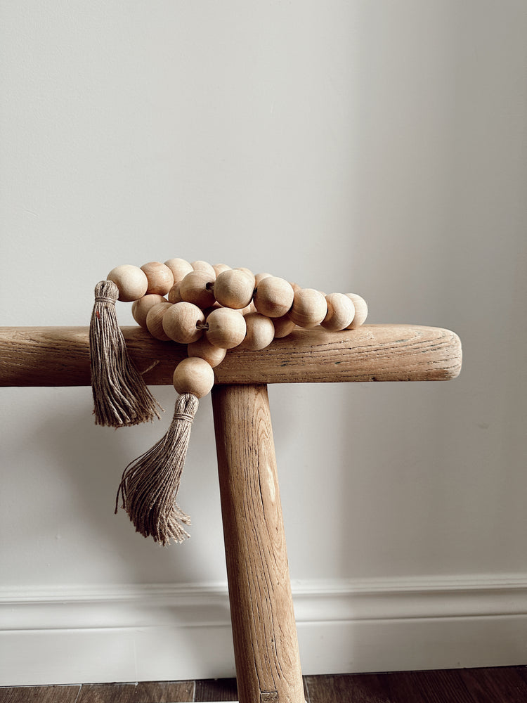 wooden beads with jute tassels