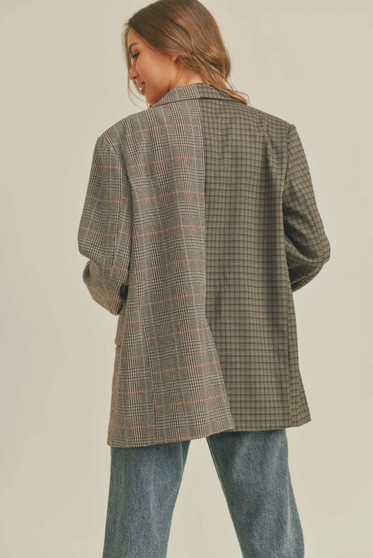mix + match plaid oversize blazer