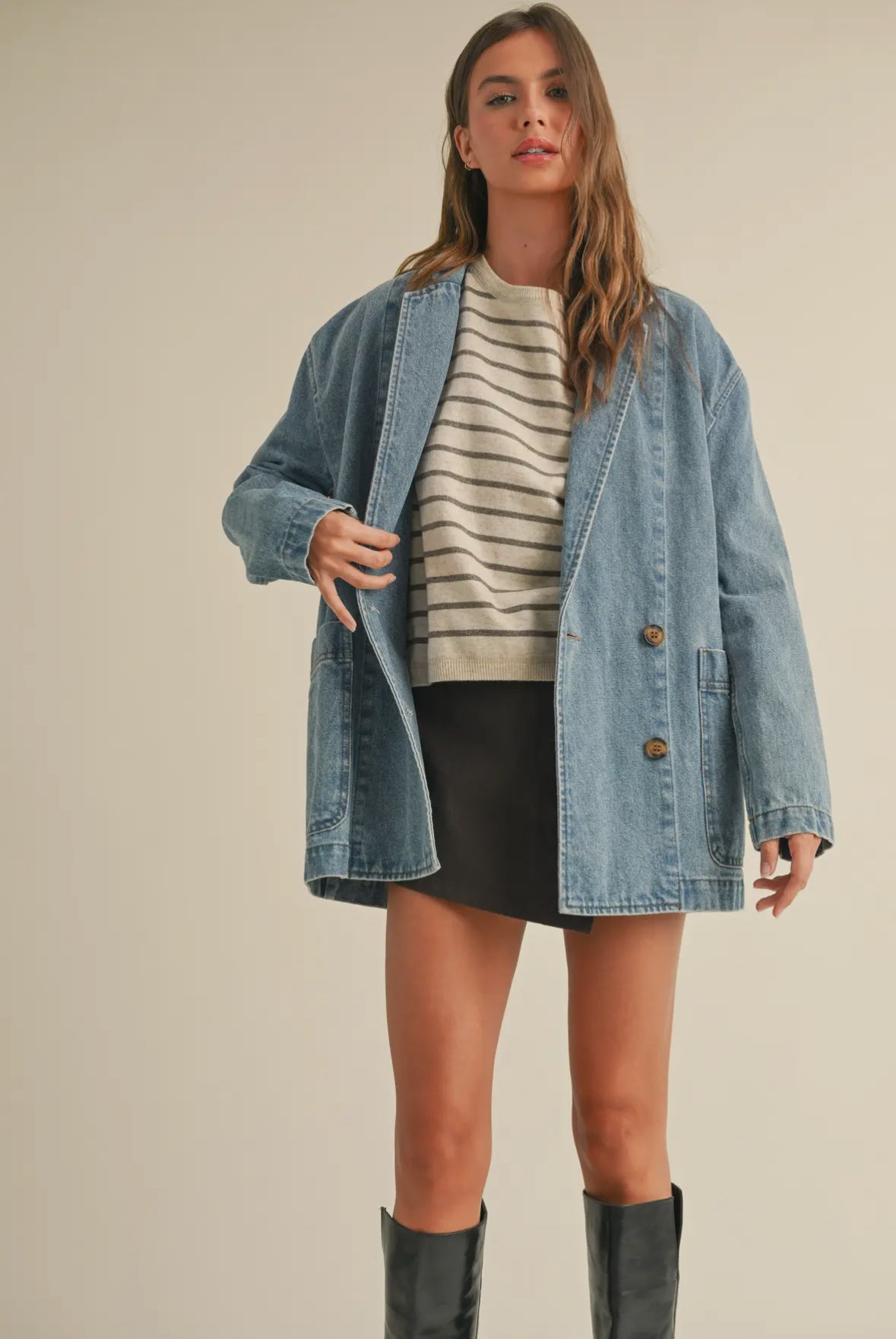 denim oversized blazer – LACE CHARM