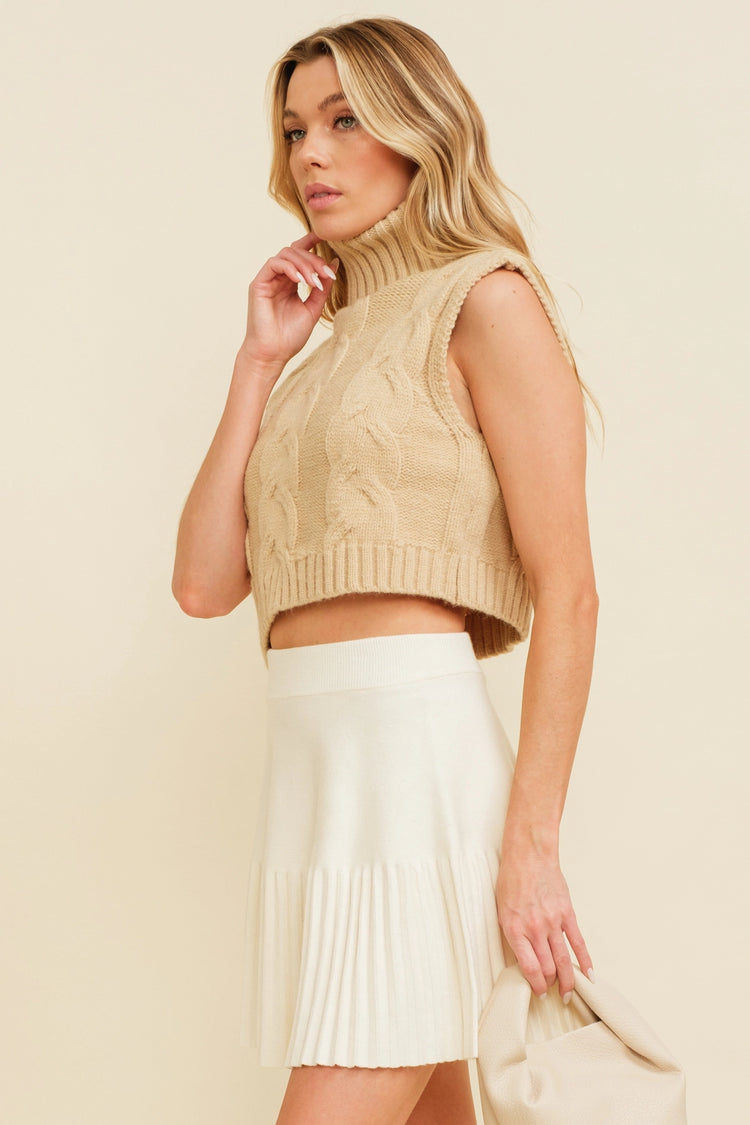 cable knit turtle neck sweater vest