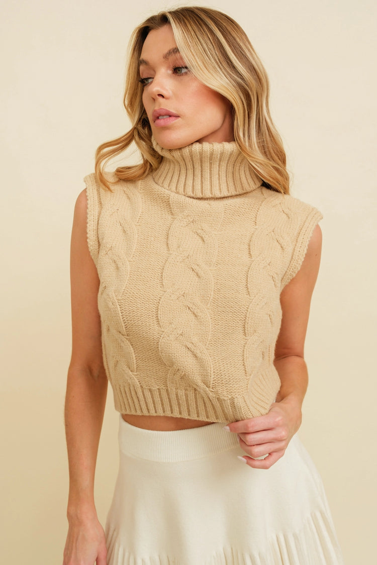 cable knit turtle neck sweater vest