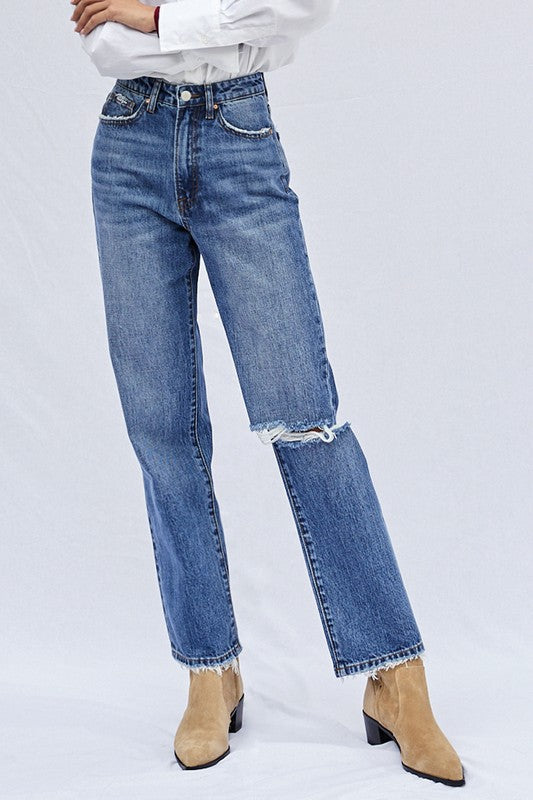 high rise straight jeans