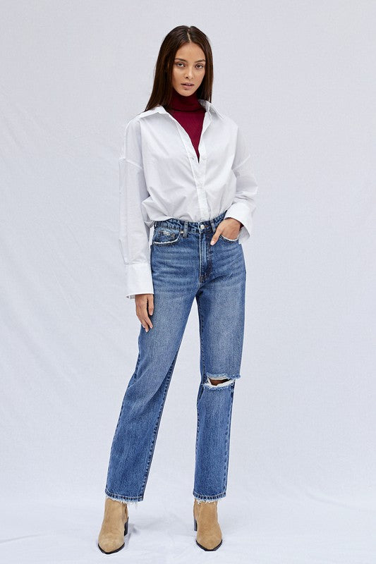 high rise straight jeans