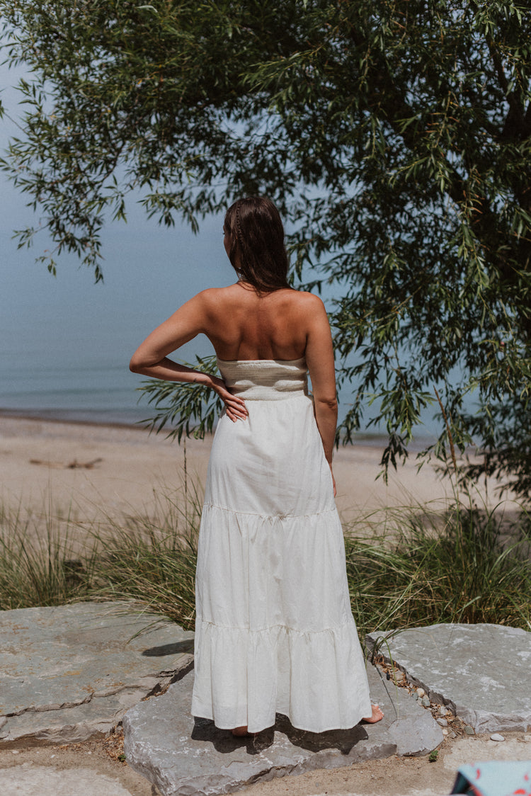 ruched halter maxi dress