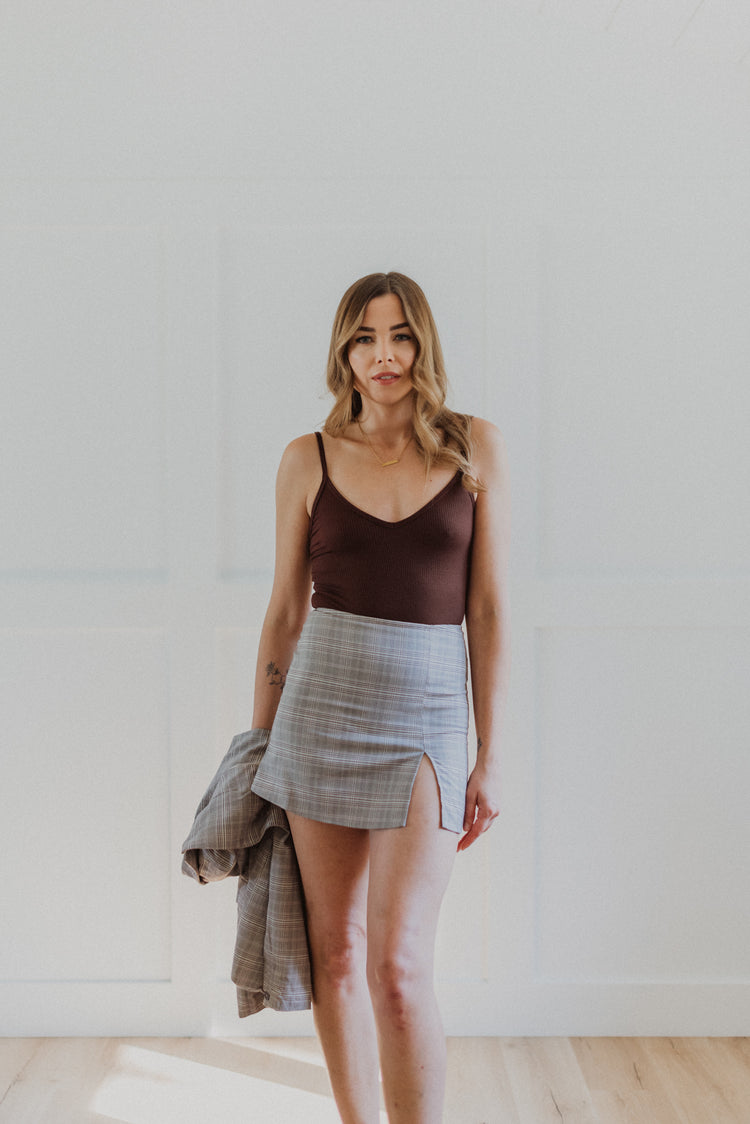 plaid mini skirt in grey