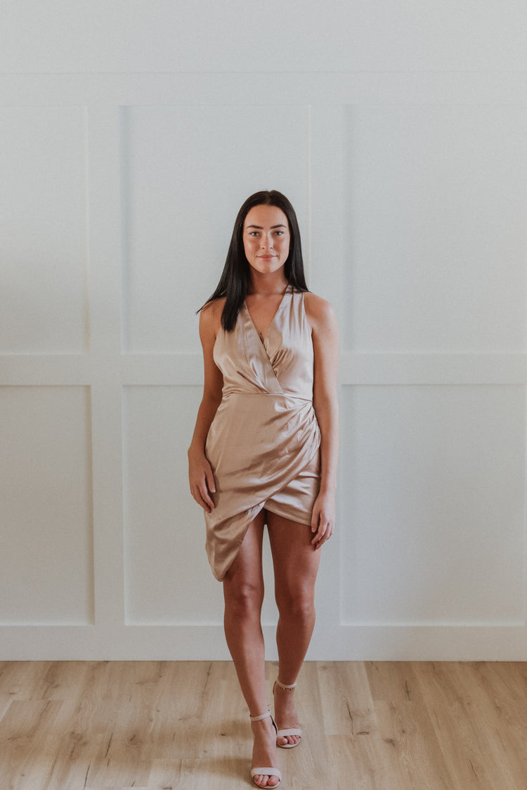 wrap satin mini dress