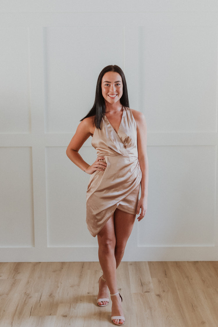 wrap satin mini dress