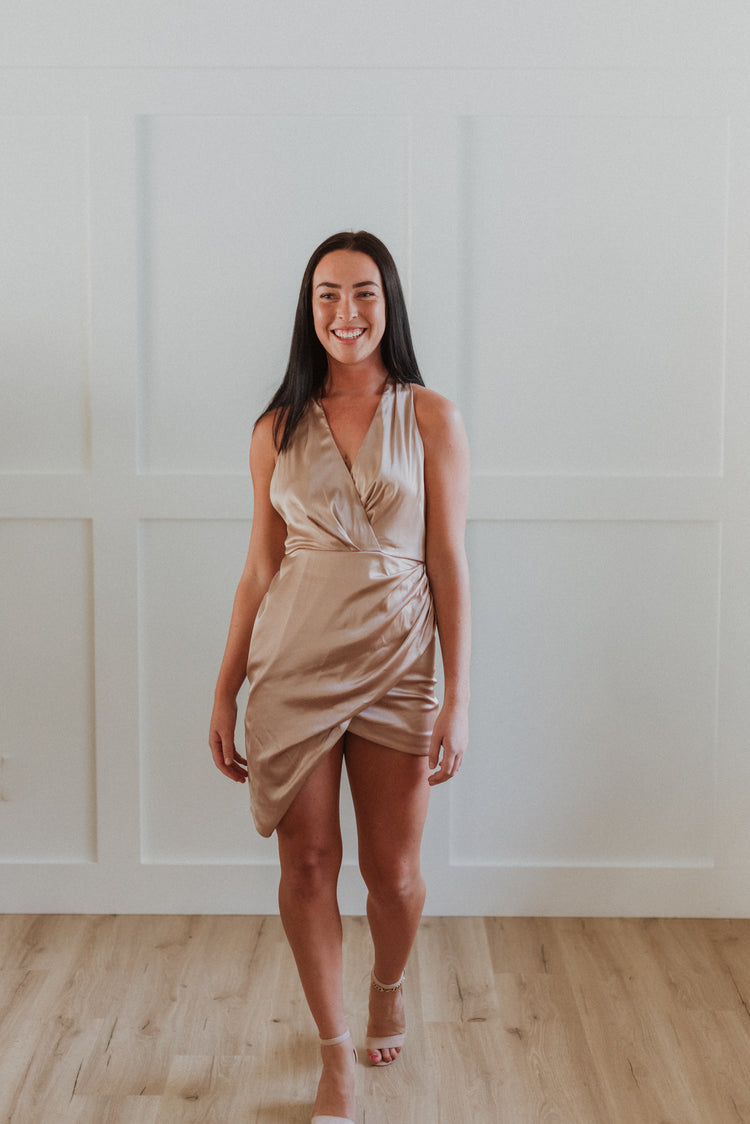 wrap satin mini dress