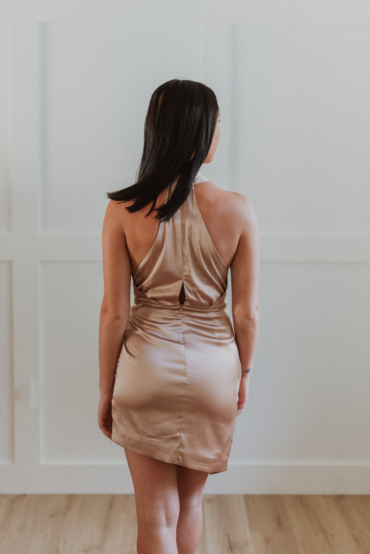 wrap satin mini dress