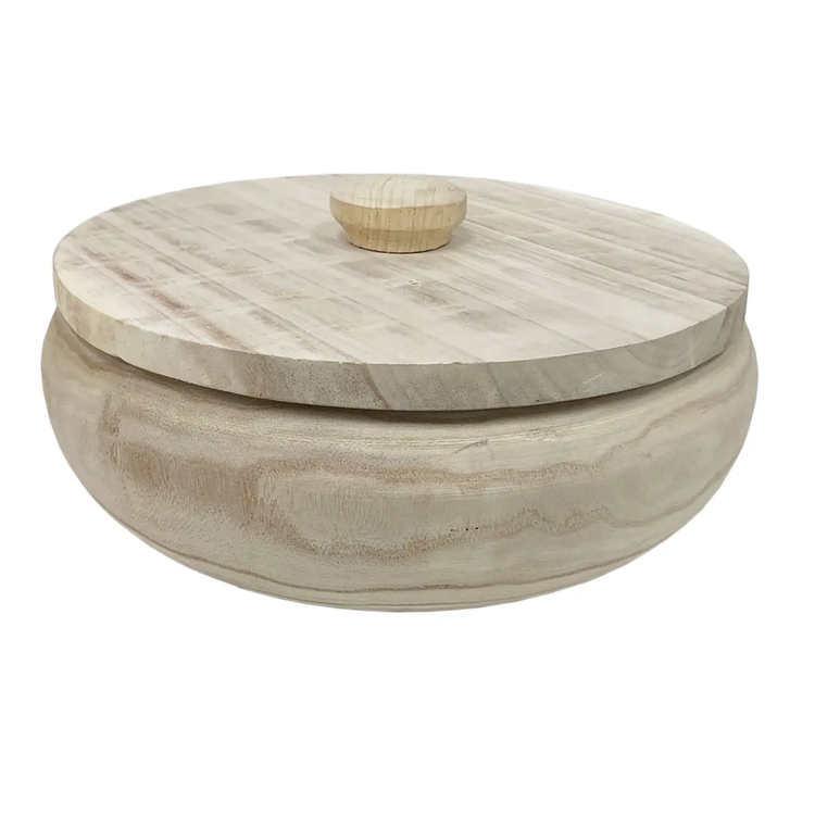 lidded large paulownia wood bowl