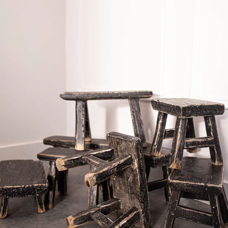 Elm Wood Baby Stool in Vintage Black