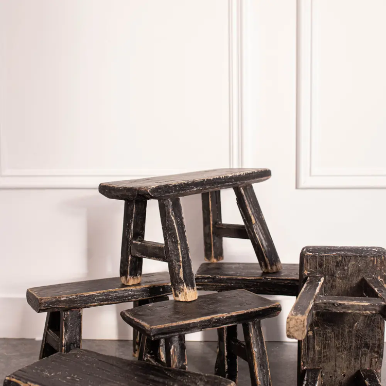 Elm Wood Baby Stool in Vintage Black