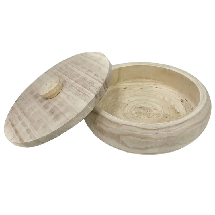 lidded large paulownia wood bowl