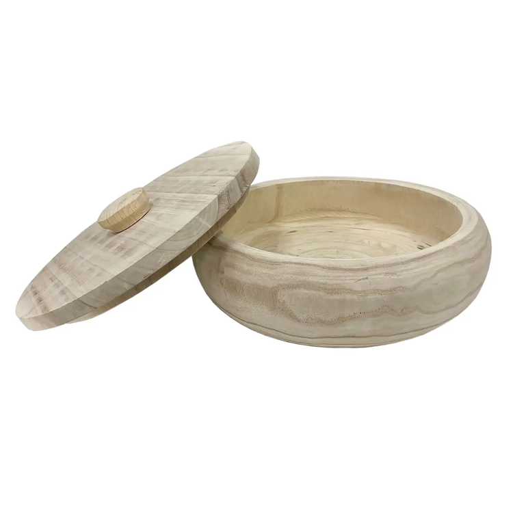 lidded large paulownia wood bowl