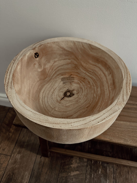 large round paulownia wood bowl