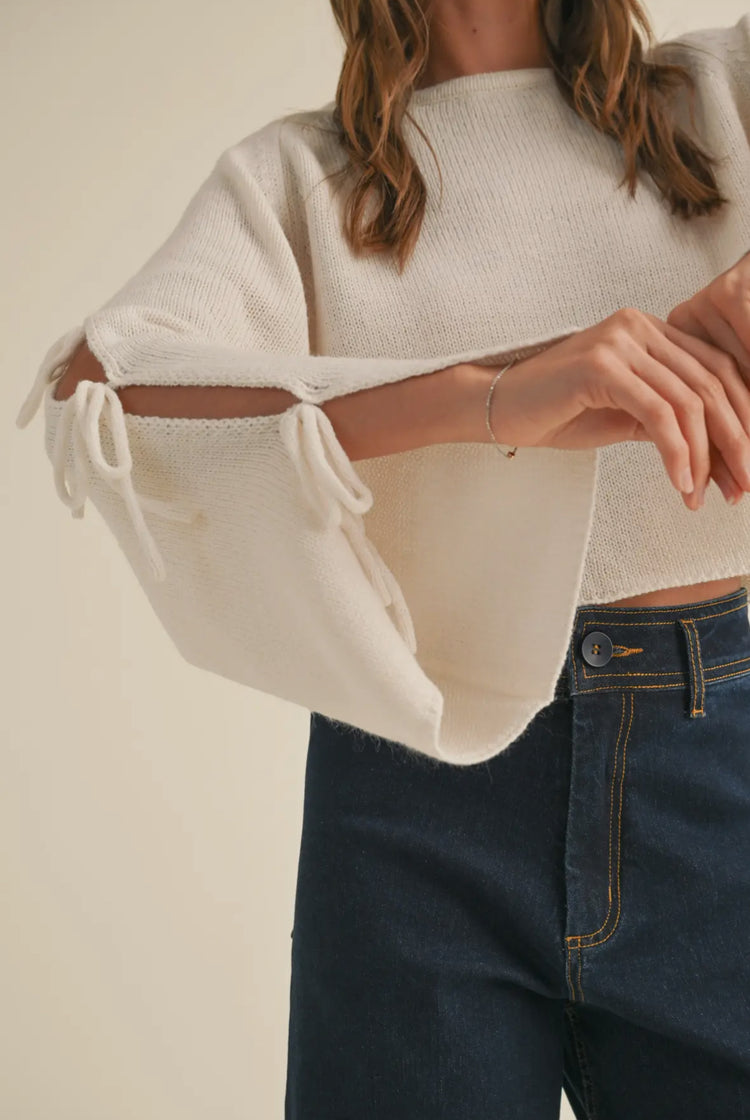 sleeve tie crop sweater