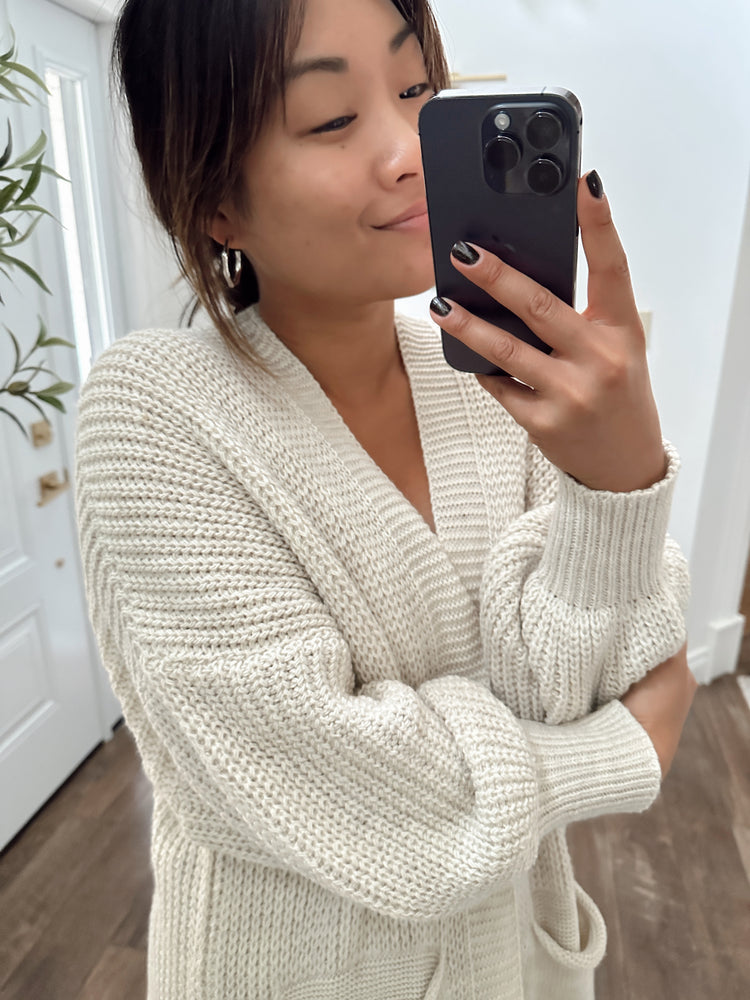 knitted maxi-length cardigan sweater