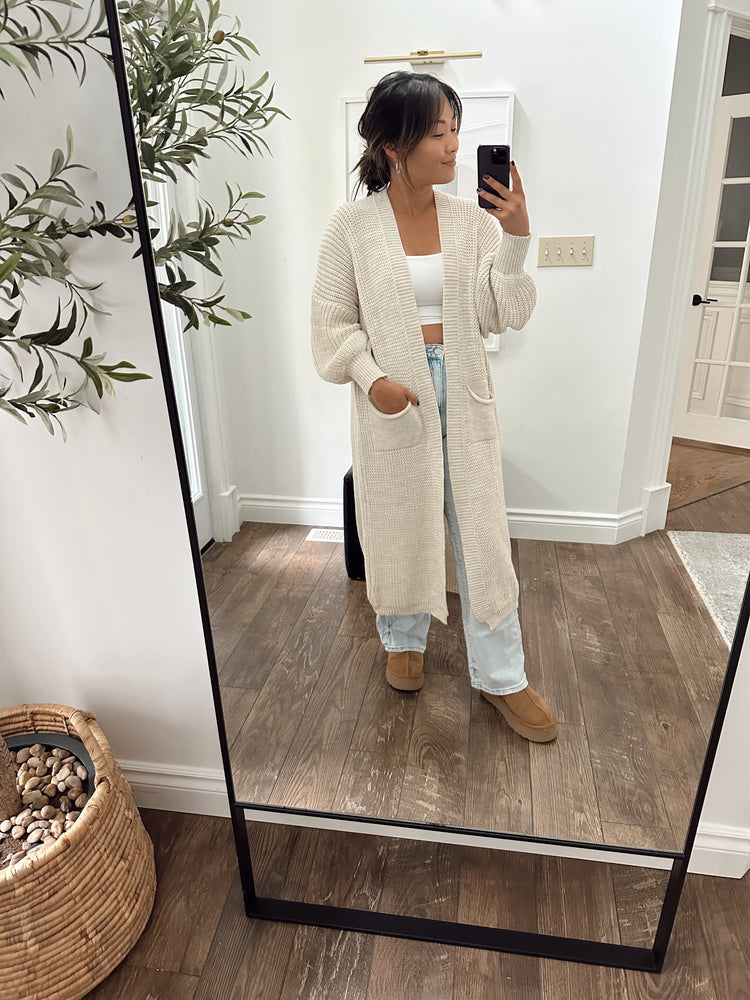 knitted maxi-length cardigan sweater