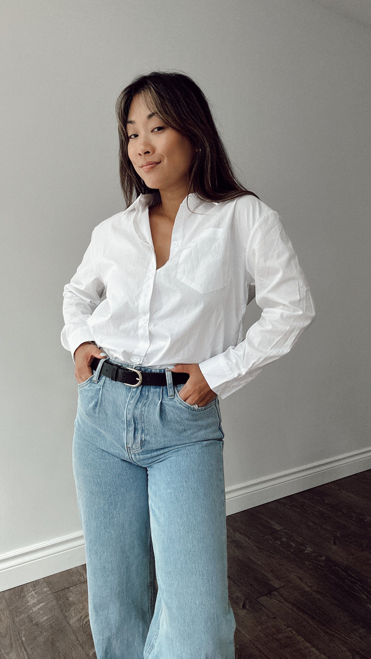 the white button down top