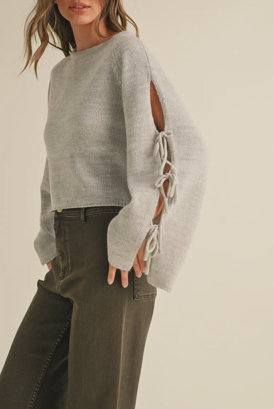 sleeve tie crop sweater