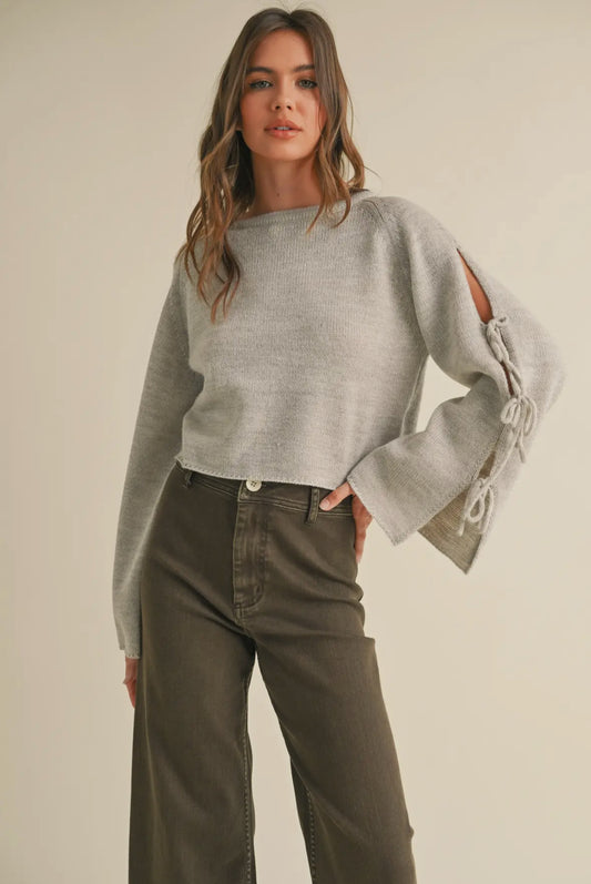 sleeve tie crop sweater