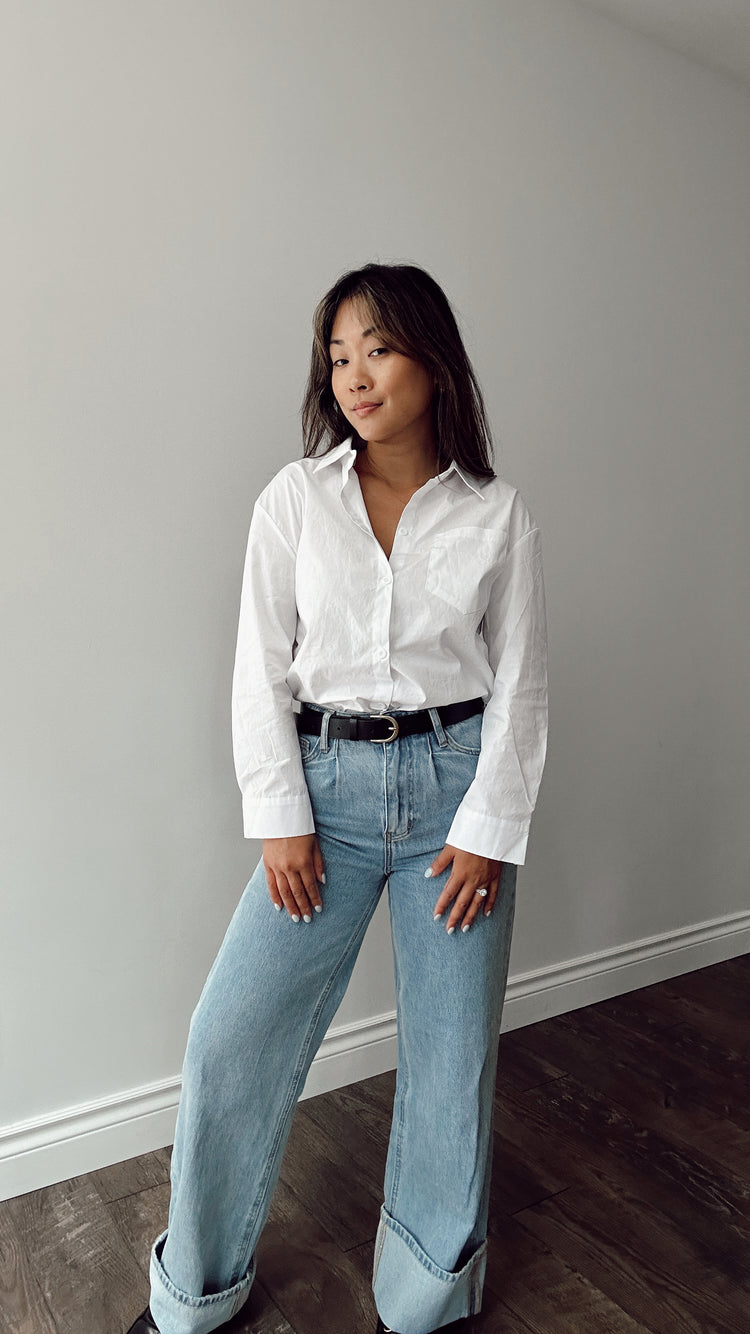 the white button down top