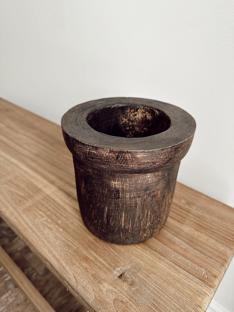 burnt wood storage pot