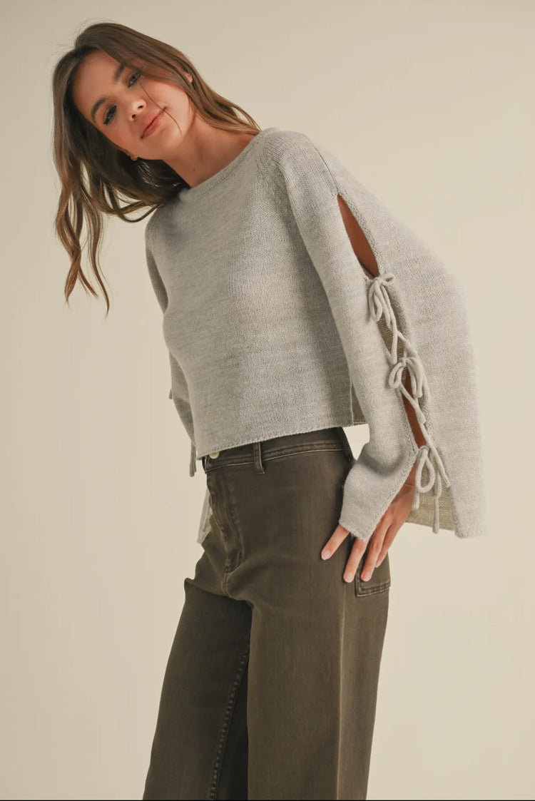 sleeve tie crop sweater