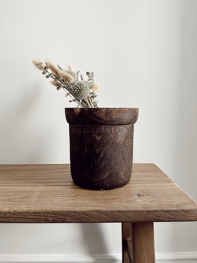 burnt wood storage pot