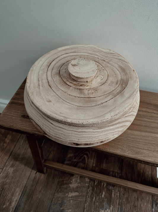lidded large paulownia wood bowl