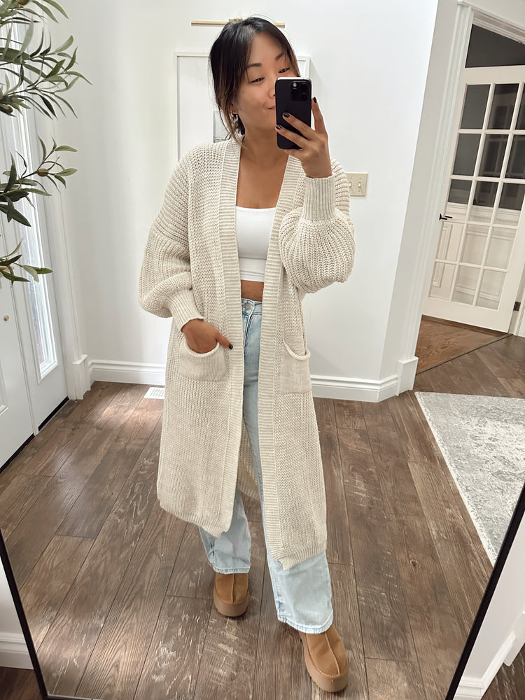 knitted maxi-length cardigan sweater