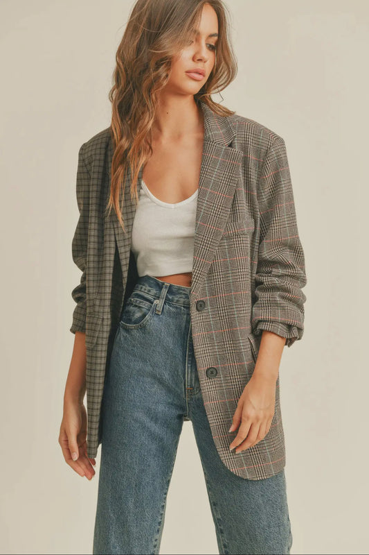 mix + match plaid oversize blazer