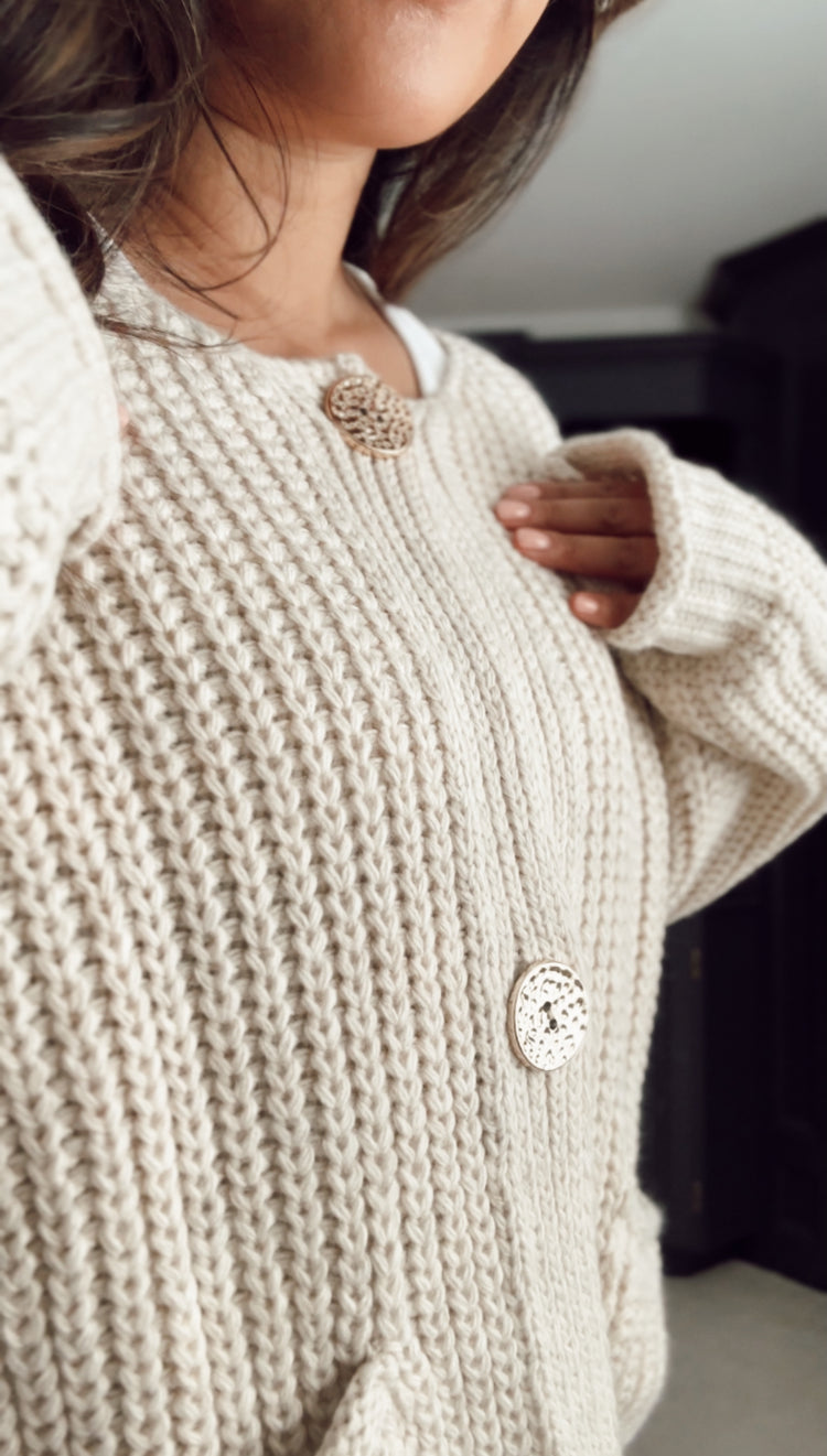 chunky knit cardigan with gold buttons