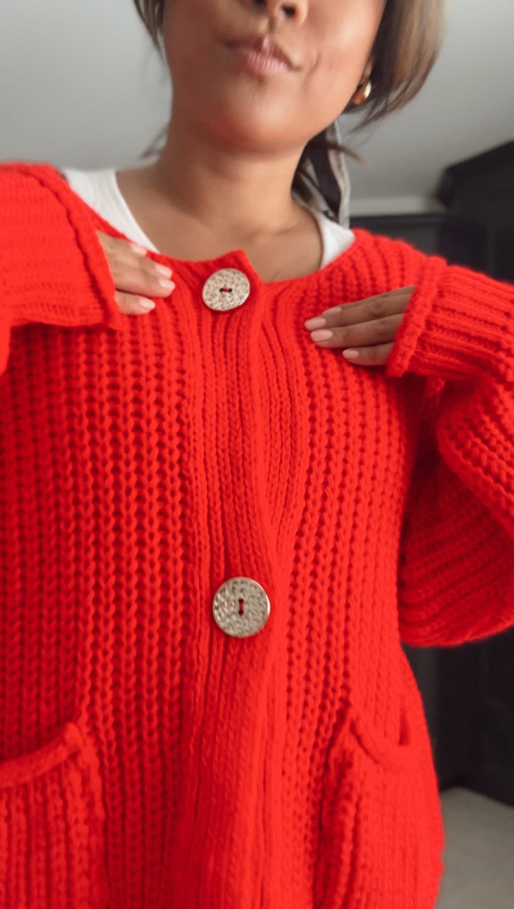 chunky knit cardigan with gold buttons