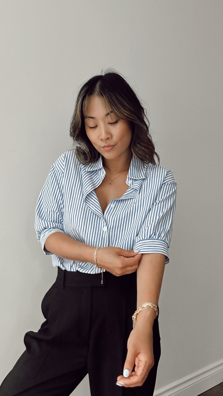 • sale • blue striped button down short sleeve shirt