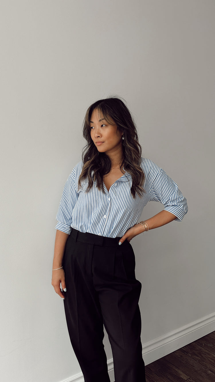 • sale • blue striped button down short sleeve shirt