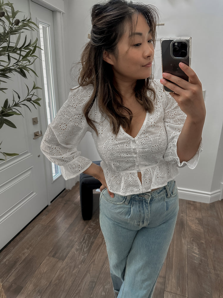 Out of Office Eyelet Peplum Top