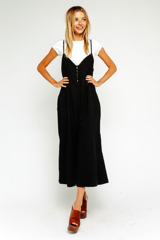 button up wide leg jumpsuit in truffle