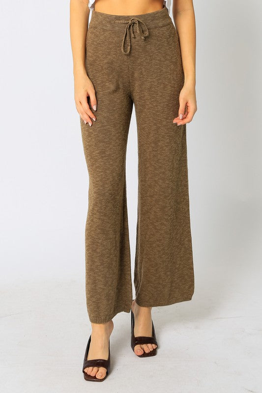 Heathered Flare Knit Pants in Olive