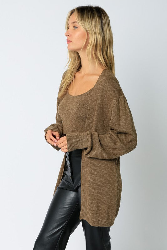 • sale • open cardigan in heathered olive