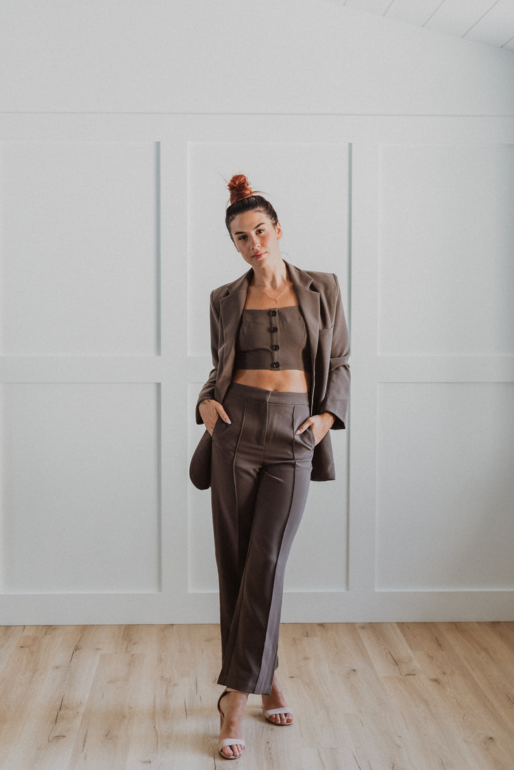 Day to Night Buttoned Crop Top in Cedar